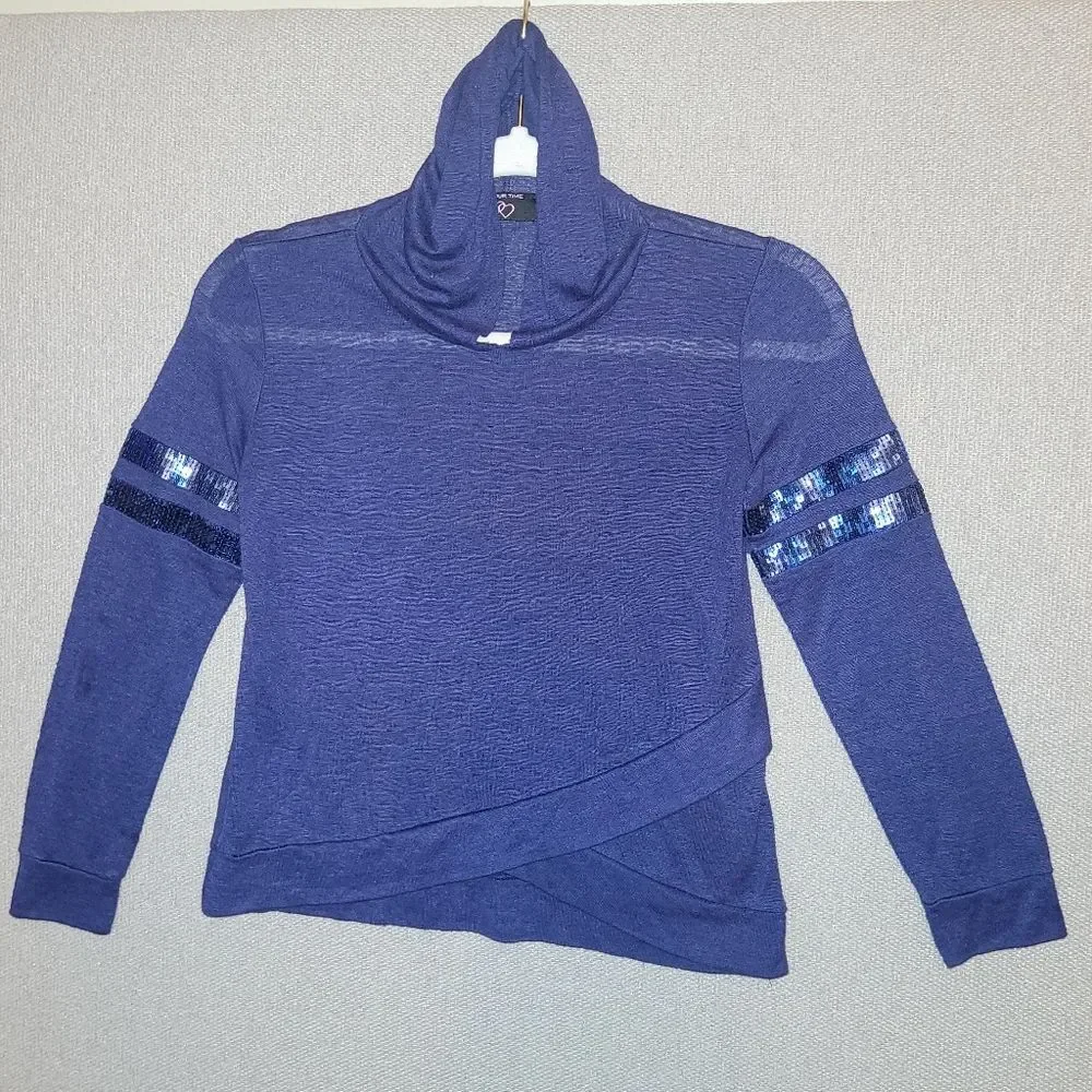 It's Our Time Thin Blue with Sequin Stripes Hooded Top